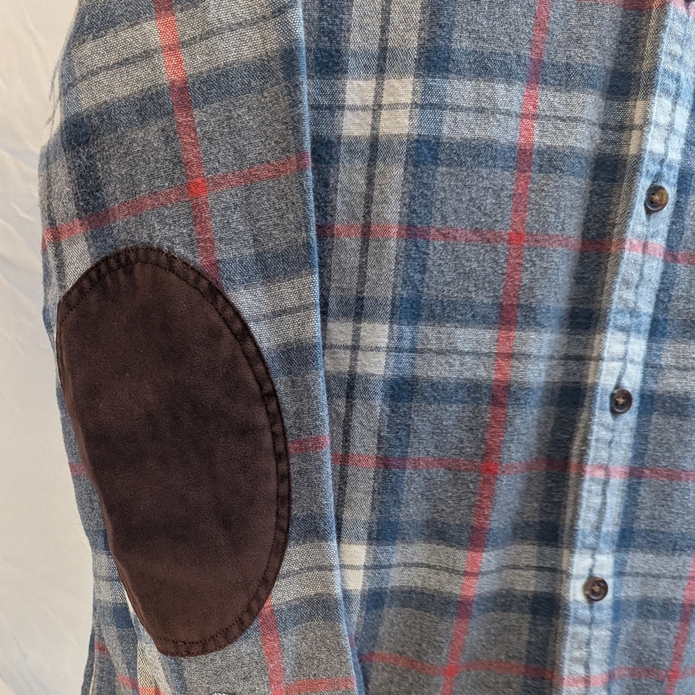 J. Crew Gray, Blue and Red Plaid Button-Down Shirt with Elbow Patches - Picture 4 of 6